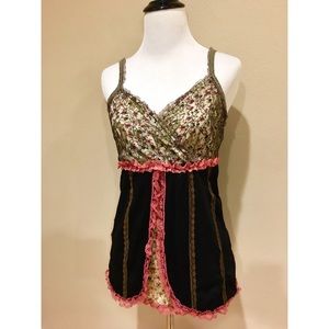 Essence Layered Lace Overlay Floral Boho Cami Tank